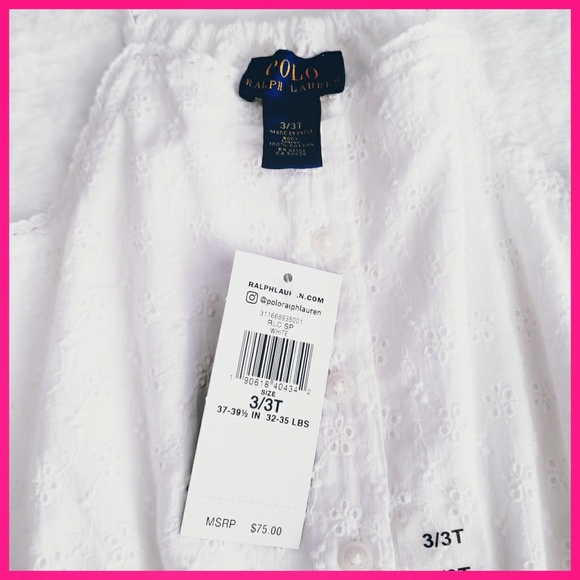 NWT Polo Ralph Lauren Romper Eyelet White 3/3T - Picture 6 of 8